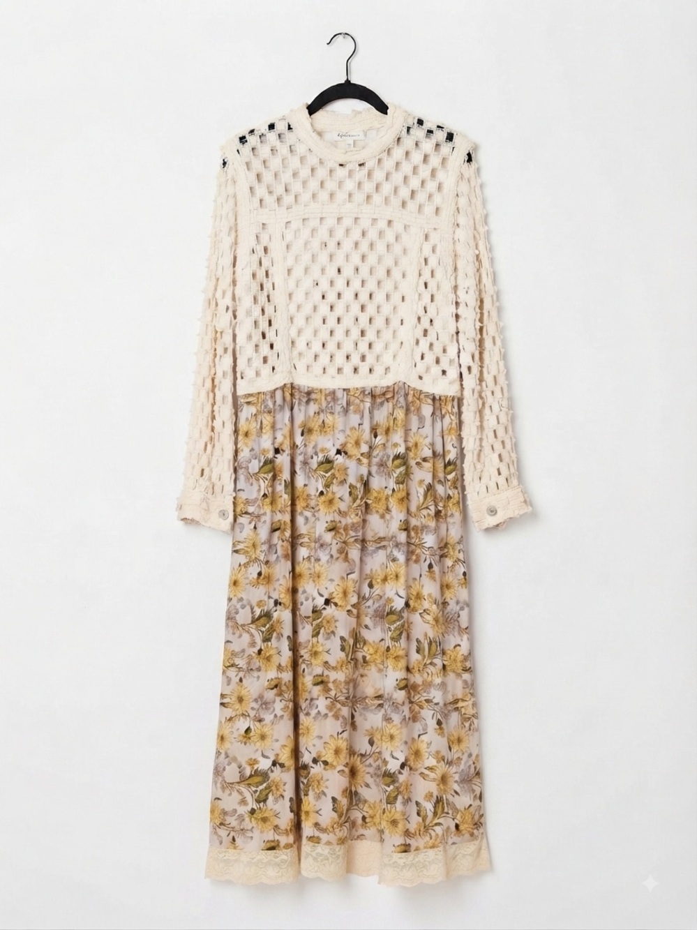 POL Crochet & Floral Duster Cardigan L 22” p2p Cream $115 Retail GUC - Picture 14 of 15